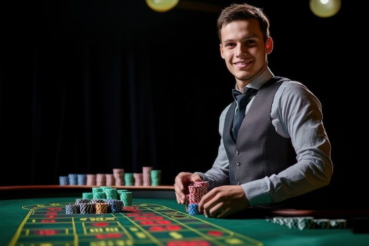 Landscape view of inatoge baccarat table with HD stream and betting zones